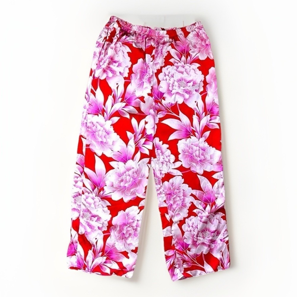 Sofía Floral Satin Red and Pink summer Resort Wear Sleepwear Pants L